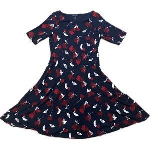 Blue Midi Fit and Flare Dress with Scoop Neck